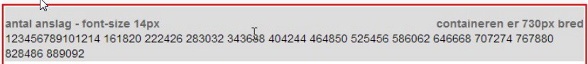 Antallet af tegn i en 730px bredt HTML-element